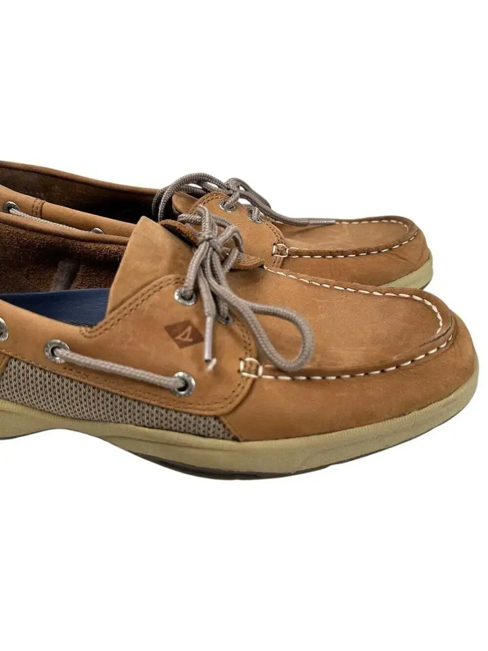 Sperry Intrepid 2-Eye Boat Shoes Tan Leather Size 10 Nautical Slip On Deck Mens